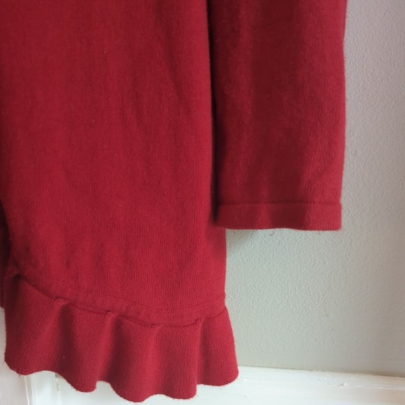 Chico's Women's Long Sleeve Top Size 1 Red Ruffle Open Wrap Drape Shawl Stretch - Picture 5 of 8